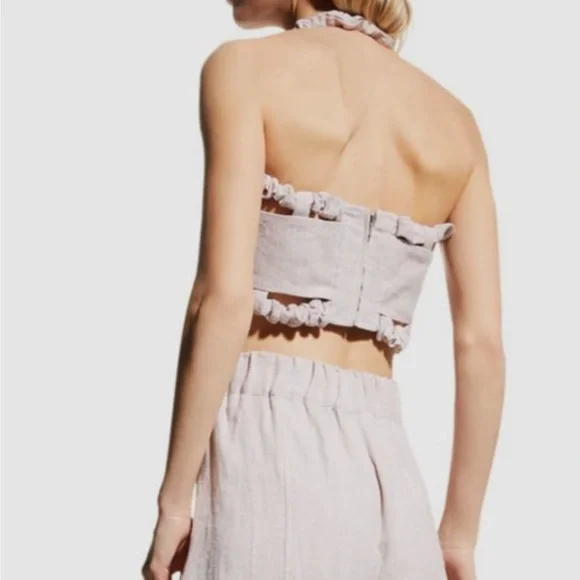 GANNI NWT Ruched Hemp Purple Cropped Halter Tank Light Lilac Size 42 - Picture 4 of 12